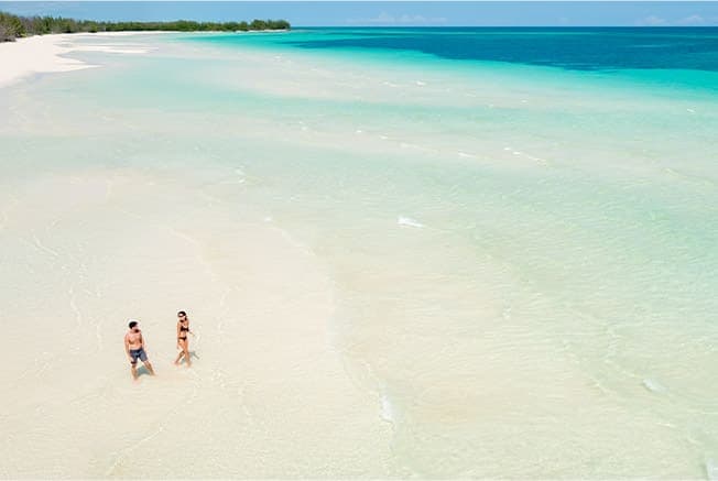 Aerial View of Male and Female Walking on the Shore of Gold Rock Beach