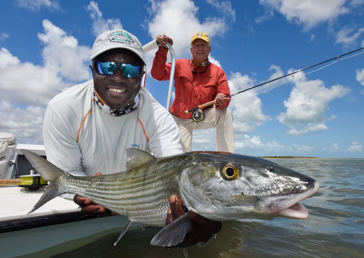 Angler holding a bonefish on Grand Bahama