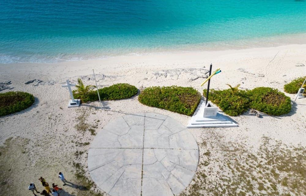 Columbus Monument and Compass Rose on San Salvador Beach